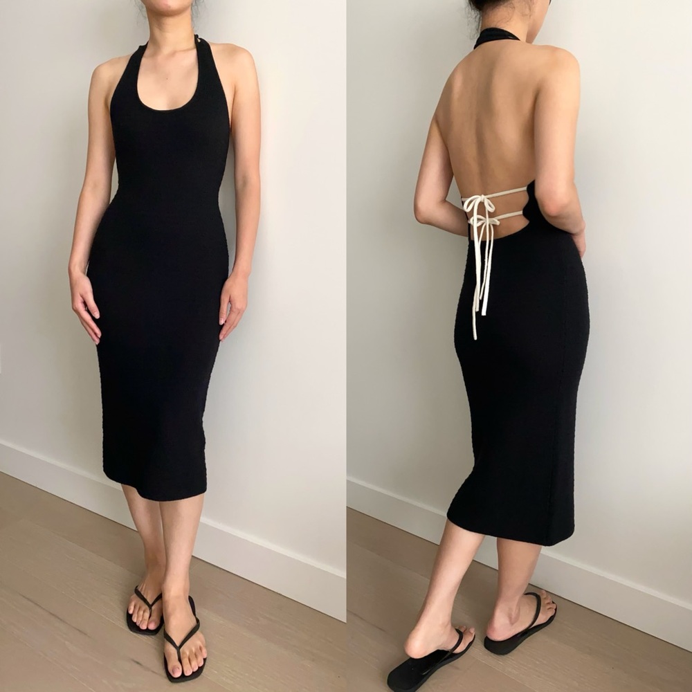 Aritzia wilfred phair crochet knit halter midi dress black - Picture 1 of 12
